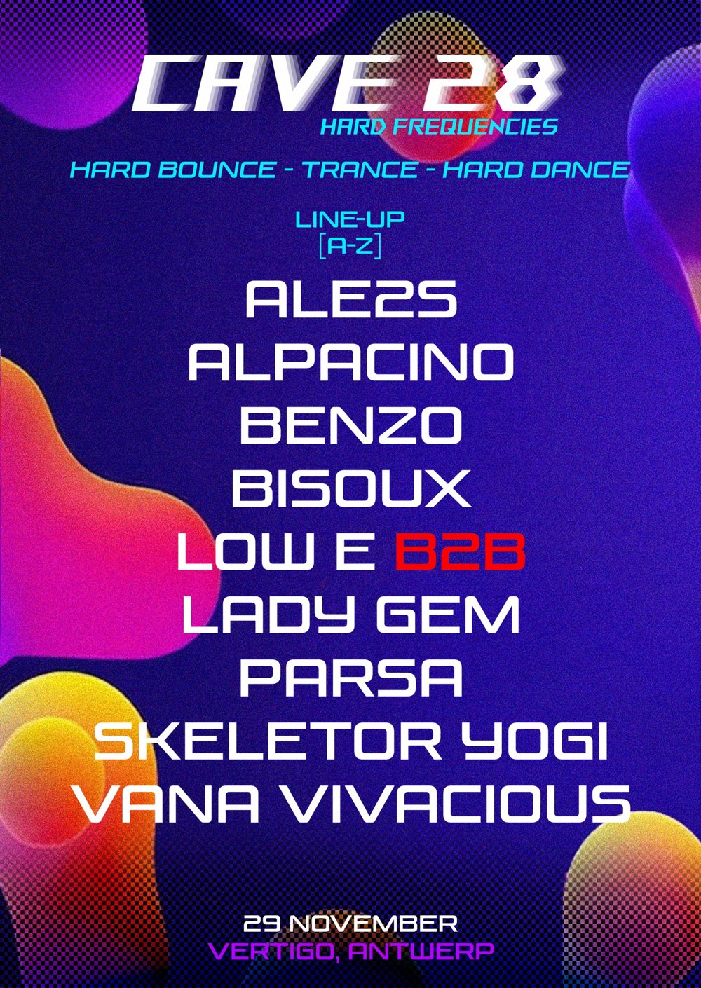 Flyer for CAVE 28: Hard Frequencies, 29 November 2025